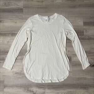 White Long Sleeve Rayon Top Lightweight Soft Casual Basic Blouse